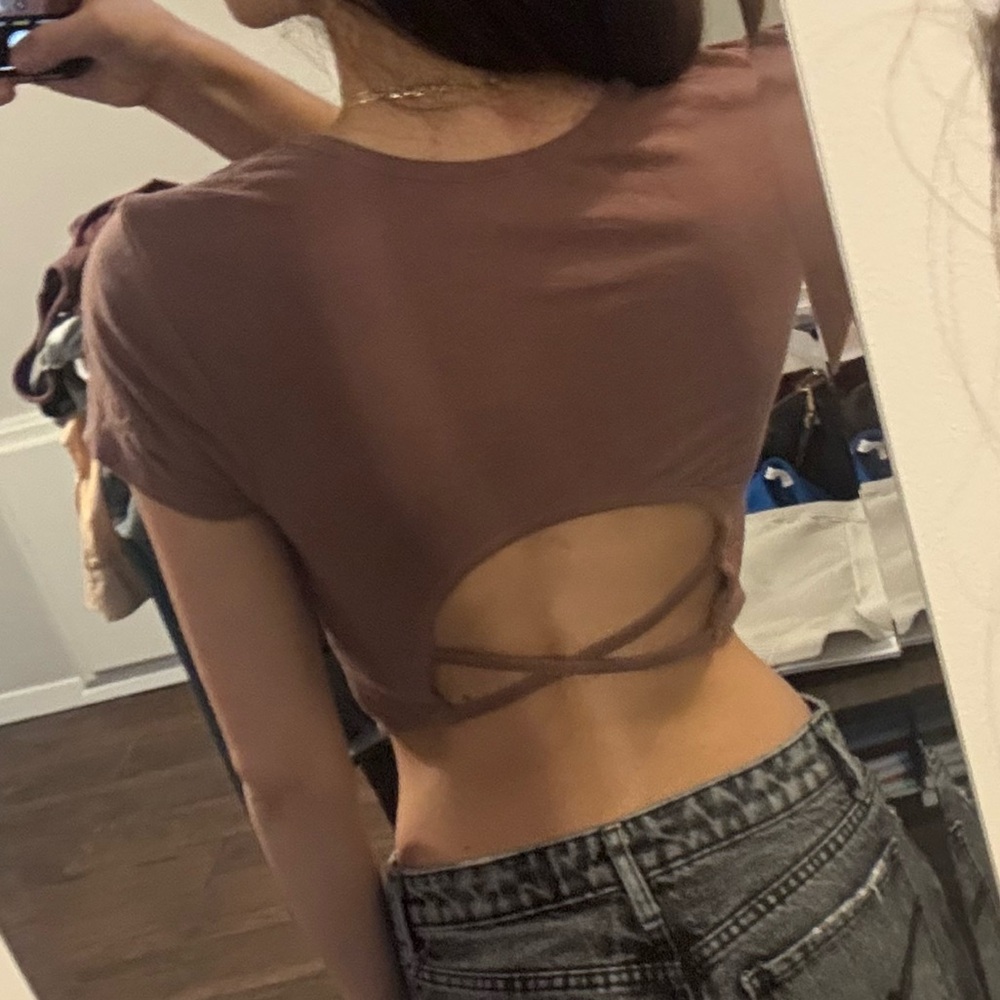 Chic Brown Open-Back Crop Top